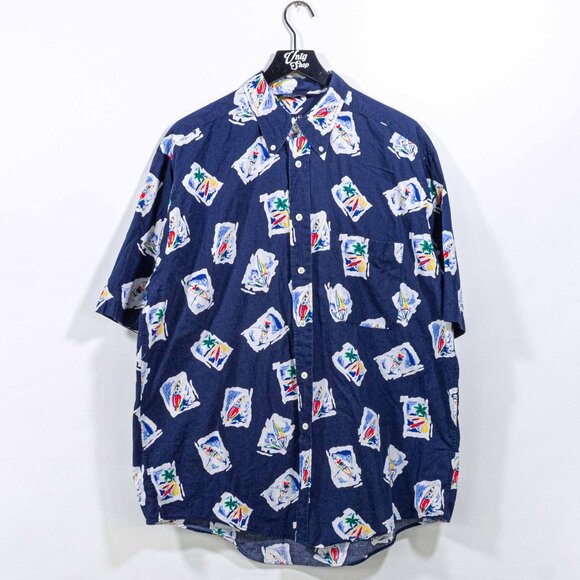 Nautica Water Sports Hawaiian Short Sleeve Button Shirt Large Y2K Resort - Picture 1 of 5